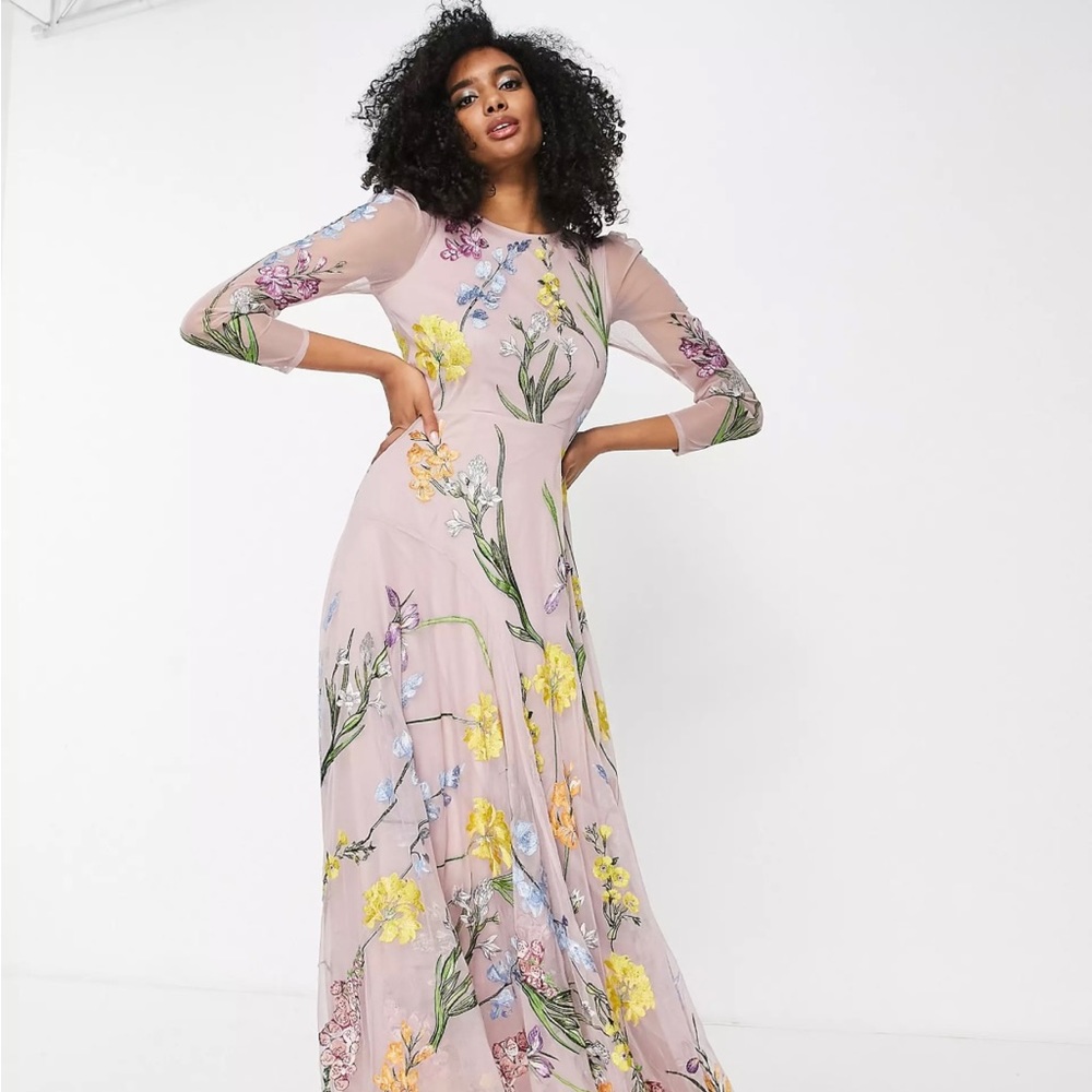 ASOS EDITION garden floral embroidered maxi dress in pink NWT US 6 UK 10 - Picture 2 of 5